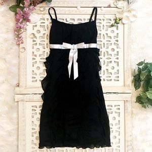 BCX girl. Black flutter dress with ivory ribbon 12